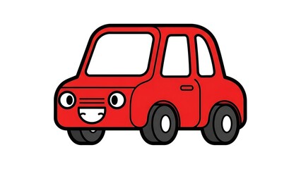 Fototapeta premium Red Cartoon Car Illustration on White Background.
