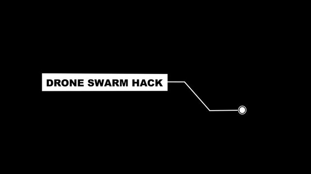 Animation of Callout, HUD UI elements on black color background. Animation of HUD elements with text "Drone Swarm Hack". Callout futuristic hud animation digital