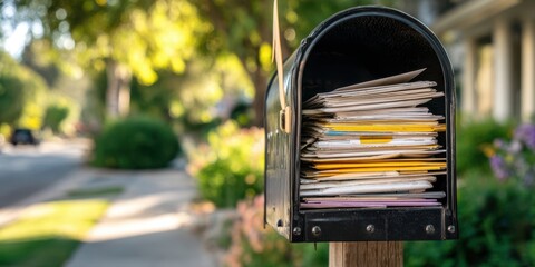 The Mailbox Overflowing with Colorful Letters on a Sunny Suburban Street