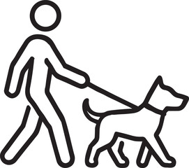 Person walking dog on leash line icon for outdoor activity and pet exercise