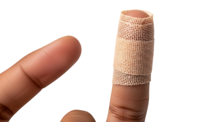 a close up of a finger with a bandage on transparent background