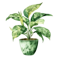 Decorative green plant in a stylish pot for home or office decor with a transparent background