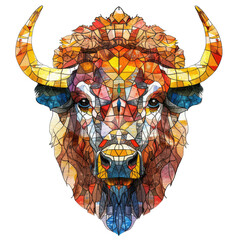 Colorful geometric bison design with transparent background showcasing artistic details and vibrant hues