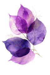 Elegant purple leaves on a transparent background showcasing delicate layers and textures of nature's beauty