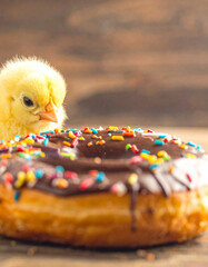 Cute chick with chocolate donut
チョコレートドーナツとひよこ