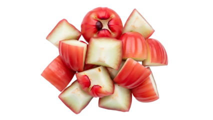 sliced rose apple fruit isolated on transparent background