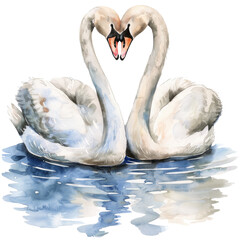 Swans creating a heart shape with their necks on a calm water surface in a serene natural setting