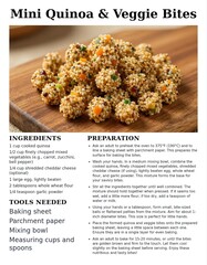Mini Quinoa and Vegetable Bites with Preparation Instructions and Ingredients List