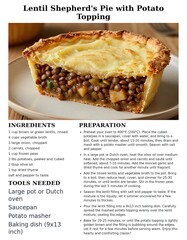 Lentil Shepherd Pie with Potato Topping Recipe and Preparation Instructions for Home Cooking