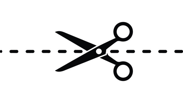 scissors cut line icon representing cut here symbol, editing, trimming, coupon cutting and crafting concept for print and digital use