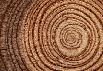 Naklejka premium Close-up of wood grain showing intricate growth rings in circular pattern