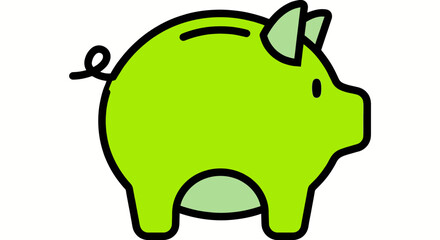 Obraz premium A green piggy bank icon with a black outline on a white background
