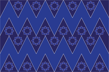 Blue motif with white linework.