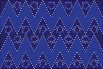 Blue motif with white linework.