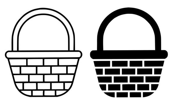 Travel icon, picnic basket illustration in outline and silhouette style