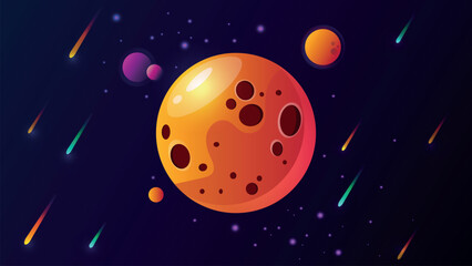 Cartoon Planet in Outer Space with Stars and Meteors