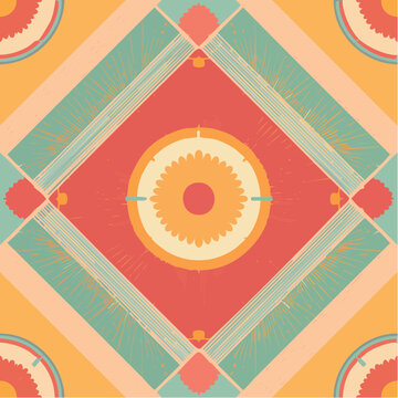 Motif g&eacute;om&eacute;trique concentrique avec cercles et losanges color&eacute;s