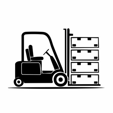 Silhouette de chariot &eacute;l&eacute;vateur soulevant des cartons en entrep&ocirc;t