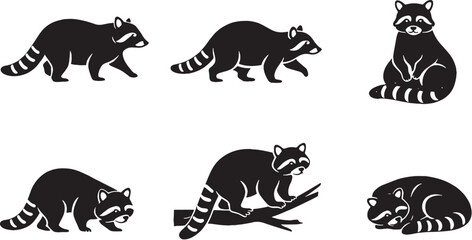 Fototapeta premium Raccoon Silhouette Pose Set