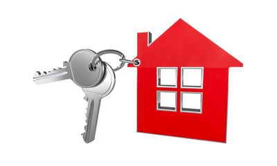 House shape keyring with keys isolated 3d