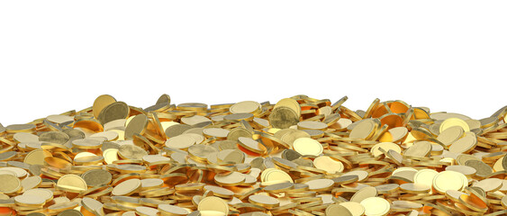 3d Golden coins forming pile isolated