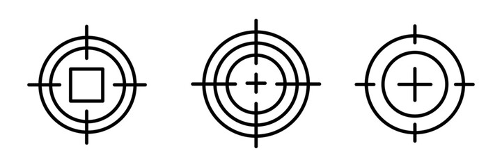 Target Crosshair Icon Set, Aim Focus Reticle Symbol, Precision Targeting Vector Illustration