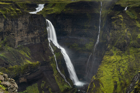 long exposure view of the Grannifoss waterfall in southern Iceland