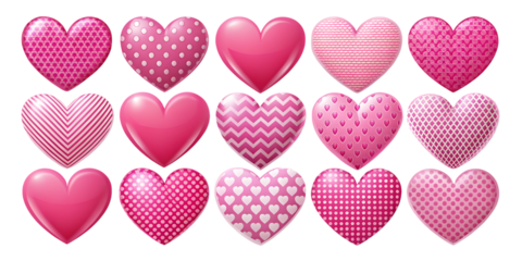 Pink hearts with various patterns on black background