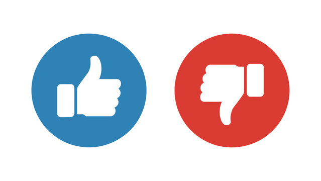    thumbs up and thumbs down icons representing like and dislike feedback symbols for rating, approval and rejection concepts