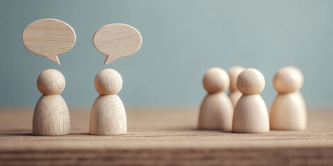 The wooden figures representing conversation between two people with group observers