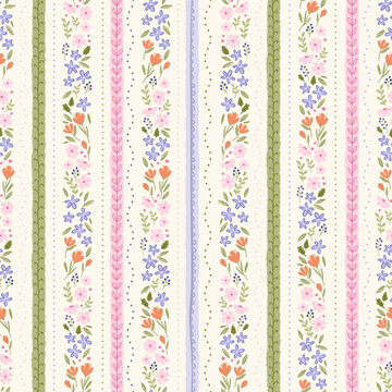 Cute hand drawn ditsy seamless pattern, lovely floral background, great for textiles, banners, wallpapers, wrapping - vector design