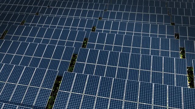 3D Solar panes movement animation in a solar park used for clean renewable energy production  alternative electricity source