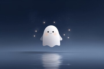 Obraz premium Cute glowing ghost floating over water at night