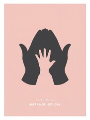 Stylized graphic illustration of large dark hands protecting a smaller lighter hand representing family care and safety