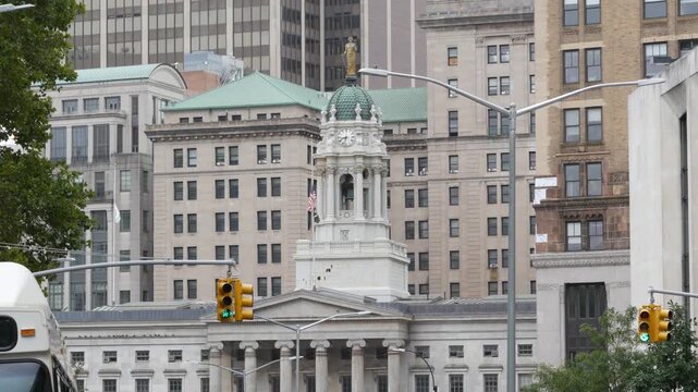 New York City Brooklyn Downtown civic center, United States of America. Borough Hall, municipal administration government historic old building 1846. City hall neoclassical architecture. Politics.