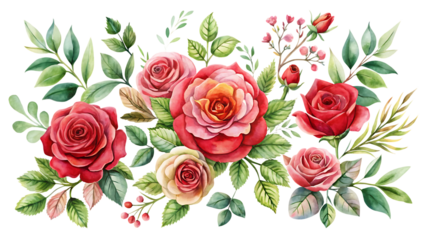 Roses and leaves on black background pink roses red roses