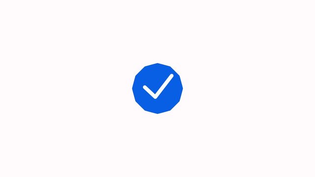 Social media blue verified badge icon with clean animation motion. A checkmark symbol for authenticated profiles and user trust on digital platforms