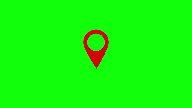 Simple, clean, and modern red location pin icon on green transparent background, perfect for maps, navigation apps, websites, travels and more. GPS location pointer motion video