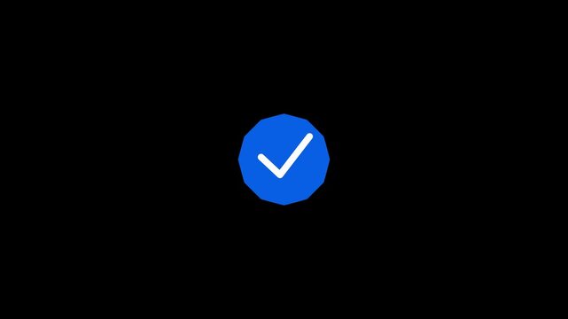 Social media blue verified badge icon with clean animation motion. A checkmark symbol for authenticated profiles and user trust on digital platforms