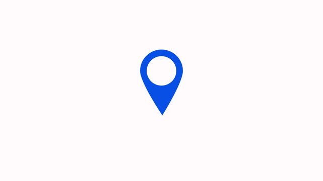 Simple, clean, and modern blue location pin icon on white transparent background, perfect for maps, navigation apps, websites, travels and more. GPS location pointer motion video