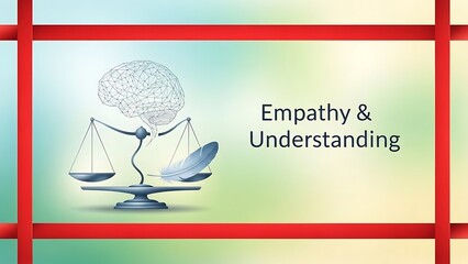 Empathy and understanding concept depicted with brain and feather balancing on scales against gradient background