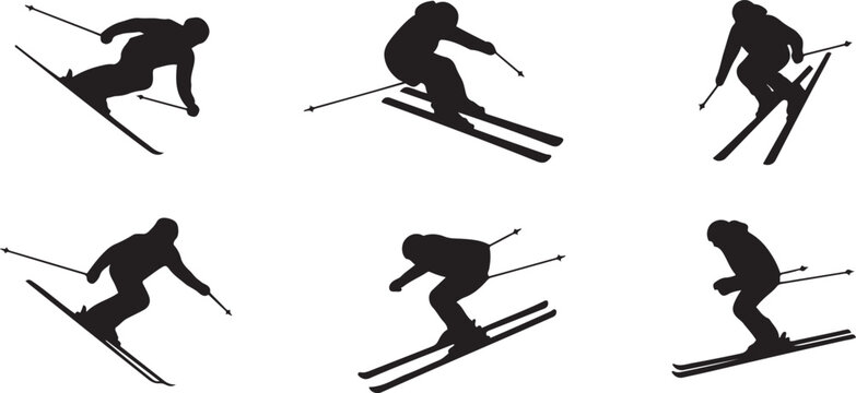 Vector set Silhouette of a skier in winter. silhouette vector illustration with white background.