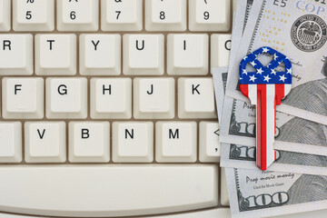 American finance access concept with key and cash
