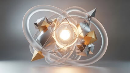 Intricate Geometric Structure With Intertwined Rings And Glowing Core abstract