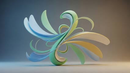 Obraz premium Organic Abstract Sculpture With Flowing Ribbons In Pastel Colors On A Gradient Background image photo