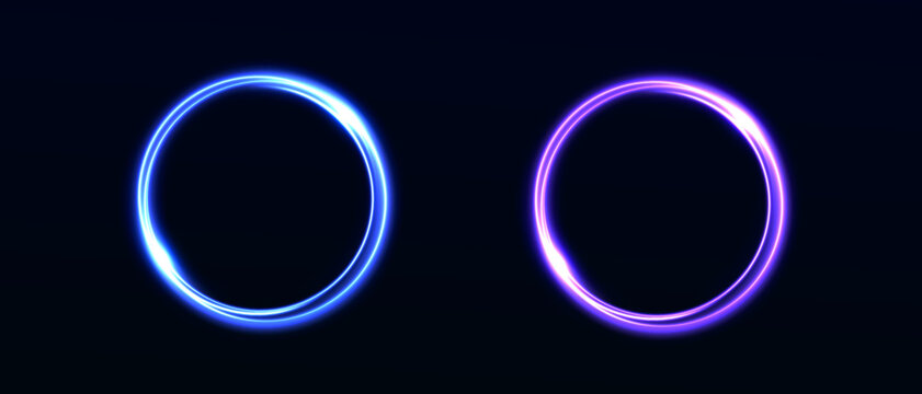 Glowing Neon Circle Ring Frame Isolated on Black Background, Futuristic Light Halo Overlay.Perfect for gaming overlays, streaming frames, user interface elements, banners and modern digital design.