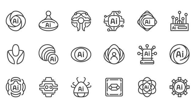 Artificial Intelligence Icons Set Simple Design.