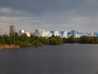 City on the river bank.