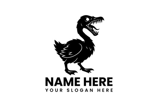 Black dinosaur logo with sharp teeth and customizable text on a white background for branding or design purposes. - Powered by Adobe