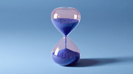 Neon hourglass glass blue pink bead time countdown minimal modern abstract timer deadline flow particle balance concept creative futuristic gradient studio object glossy sandglass urgency measure
